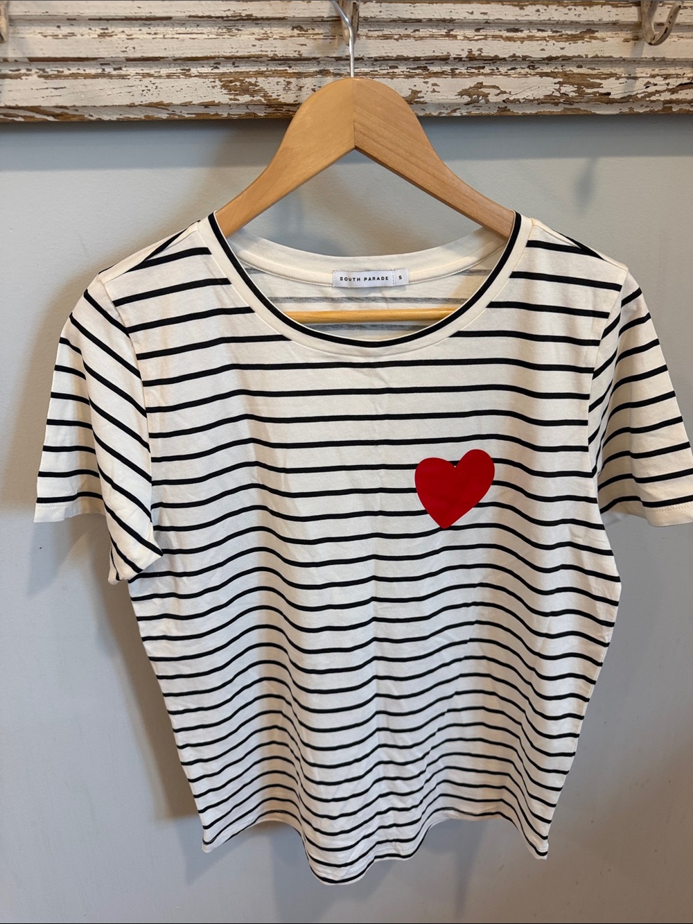 South Parade Stripe Heart tee. Size small